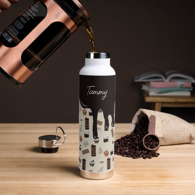 Chocolate Theme Pattern Recipe Cookbook Water Bottle (Coffee)