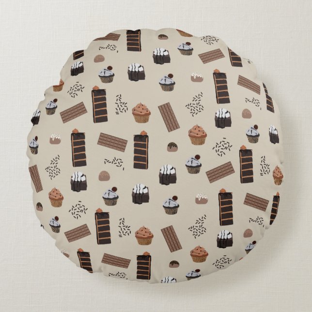 Chocolate Theme Pattern Round Pillow (Front)