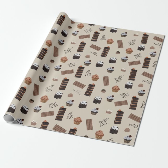 Chocolate Theme Pattern Wrapping Paper (Unrolled)