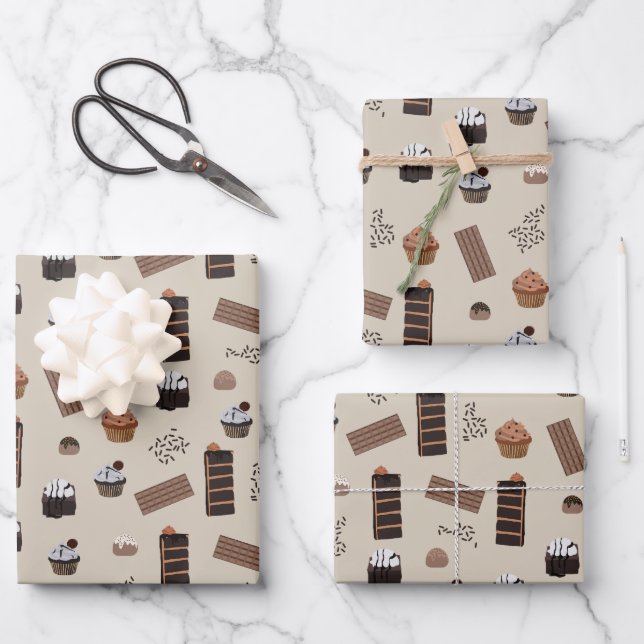 Chocolate Theme Pattern Wrapping Paper Sheets (Front)