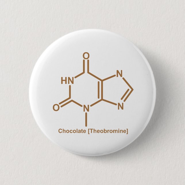 Chocolate theobromine pinback button (Front)