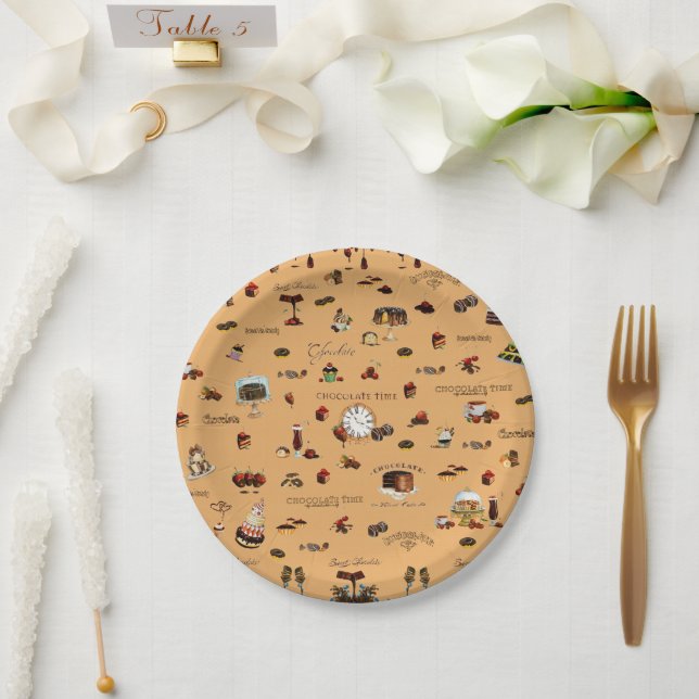 Chocolate Time Pattern Paper Plates (Wedding)