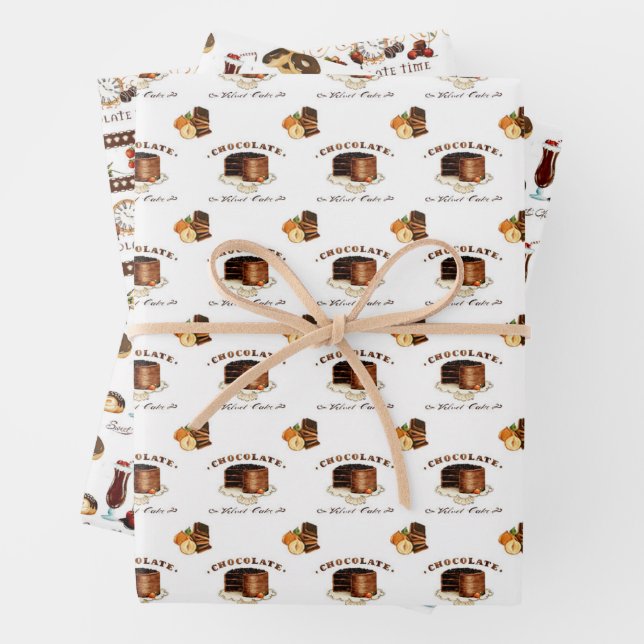 Chocolate Time Pattern Wrapping Paper Sheets (In situ)