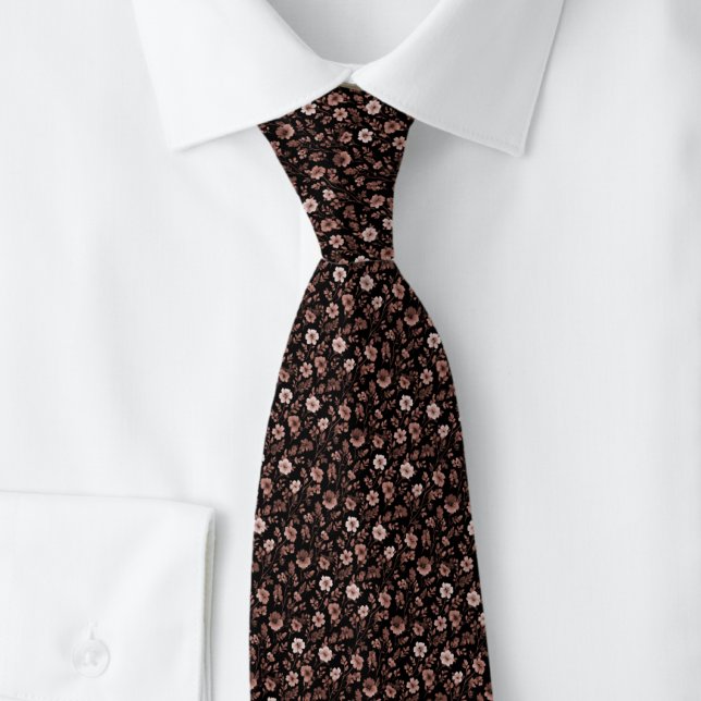Chocolate Tiny Flowers Neck Tie (Creator Uploaded)