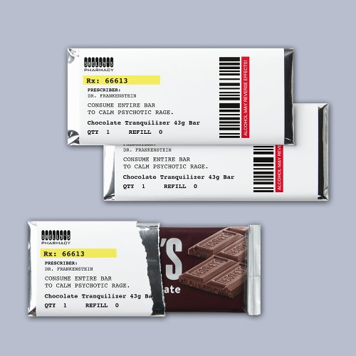 Chocolate Tranquilizer Prescription Label  Hershey Bar Favors