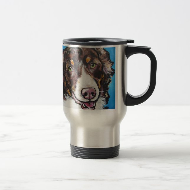 Chocolate Tri Australian Shepherd Travel Mug (Right)