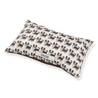 Chocolate Tri Long Coat Chihuahua Pattern &amp; Name Pet Bed