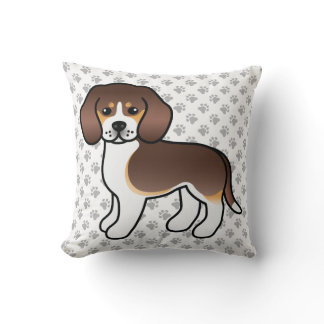 Chocolate Tricolor Beagle Cartoon Dog &amp; Paws Throw Pillow