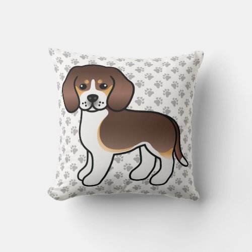 Chocolate Tricolor Beagle Cartoon Dog  Paws Throw Pillow