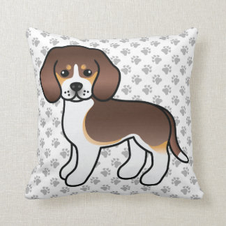 Chocolate Tricolor Beagle Cartoon Dog &amp; Paws Throw Pillow