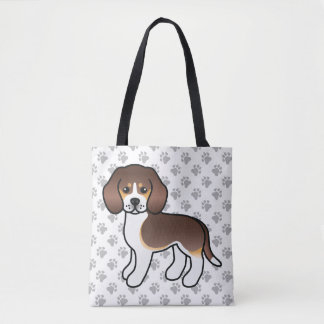 Chocolate Tricolor Beagle Cartoon Dog &amp; Paws Tote Bag