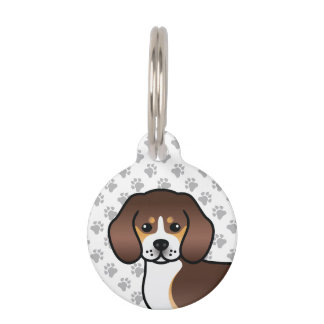 Chocolate Tricolor Beagle Cartoon Dog &amp; Pet's Info Pet ID Tag