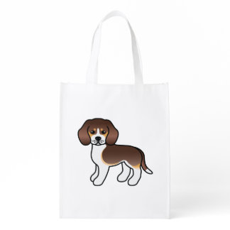 Chocolate Tricolor Beagle Cute Cartoon Dog Grocery Bag