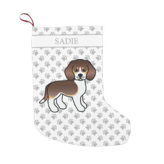 Chocolate Tricolor Beagle Cute Cartoon Dog &amp; Name Small Christmas Stocking