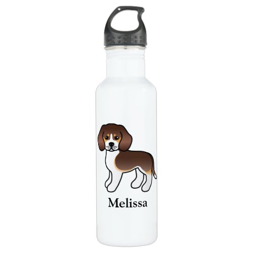 Chocolate Tricolor Beagle Cute Cartoon Dog  Name Stainless Steel Water Bottle