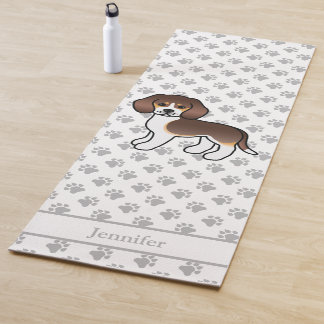 Chocolate Tricolor Beagle Cute Cartoon Dog &amp; Name Yoga Mat