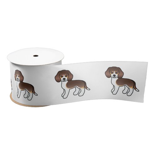 Chocolate Tricolor Beagle Cute Cartoon Dog Satin Ribbon