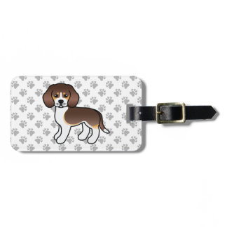 Chocolate Tricolor Beagle Cute Cartoon Dog &amp; Text Luggage Tag
