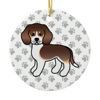 Chocolate Tricolor Beagle Dog Cartoon Illustration Ceramic Ornament