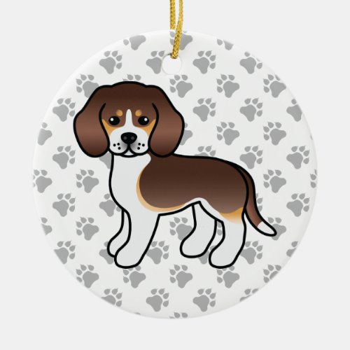 Chocolate Tricolor Beagle Dog Cartoon Illustration Ceramic Ornament