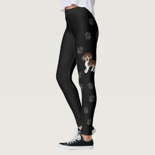 Chocolate Tricolor Beagle Dog With Paws Black Leggings