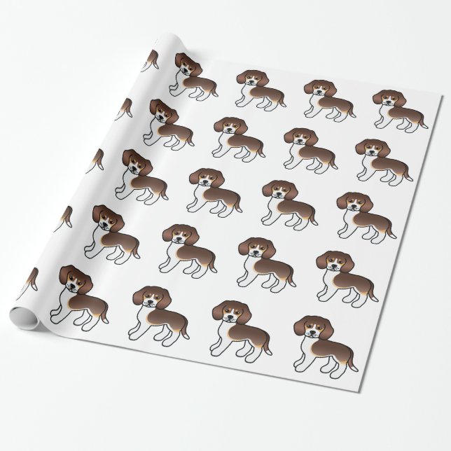 Chocolate Tricolor Beagle Dogs Wrapping Paper (Unrolled)