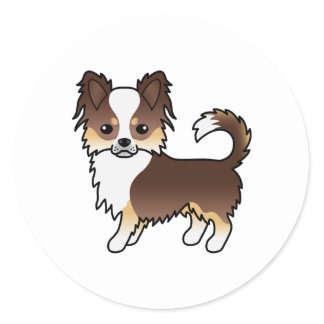 Chocolate Tricolor Long Coat Chihuahua Cartoon Dog Classic Round Sticker
