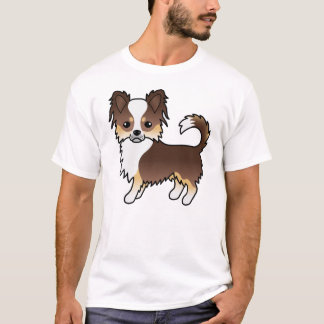Chocolate Tricolor Long Coat Chihuahua Cartoon Dog T-Shirt