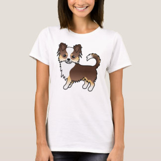 Chocolate Tricolor Long Coat Chihuahua Cartoon Dog T-Shirt