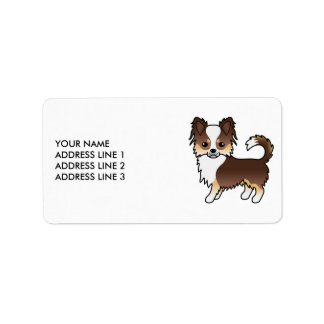 Chocolate Tricolor Long Coat Chihuahua Cute Dog Label