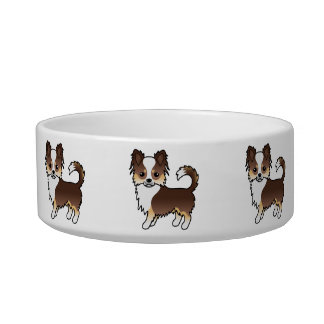 Chocolate Tricolor Long Coat Chihuahua Cute Dogs Bowl