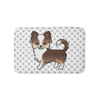 Chocolate Tricolor Long Coat Chihuahua Dog &amp; Paws Bath Mat