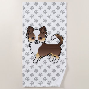 Chocolate Tricolor Long Coat Chihuahua Dog & Paws Beach Towel