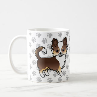 Chocolate Tricolor Long Coat Chihuahua Dog &amp; Paws Coffee Mug