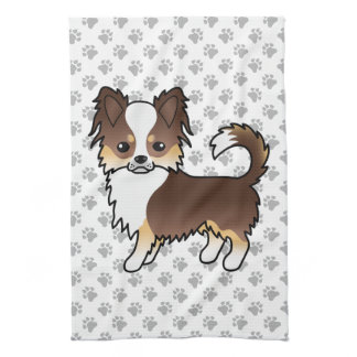 Chocolate Tricolor Long Coat Chihuahua Dog &amp; Paws Kitchen Towel