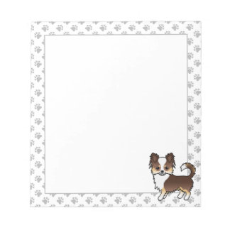 Chocolate Tricolor Long Coat Chihuahua Dog &amp; Paws Notepad