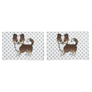 Chocolate Tricolor Long Coat Chihuahua Dog & Paws Pillow Case