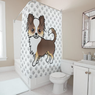 Chocolate Tricolor Long Coat Chihuahua Dog &amp; Paws Shower Curtain