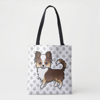 Chocolate Tricolor Long Coat Chihuahua Dog &amp; Paws Tote Bag