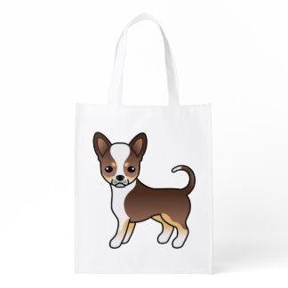 Chocolate Tricolor Smooth Coat Chihuahua Cute Dog Grocery Bag