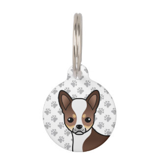 Chocolate Tricolor Smooth Coat Chihuahua Dog Head Pet ID Tag