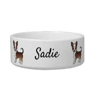 Chocolate Tricolor Smooth Coat Chihuahua &amp; Name Bowl
