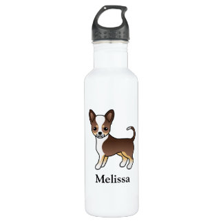 Chocolate Tricolor Smooth Coat Chihuahua &amp; Name Stainless Steel Water Bottle