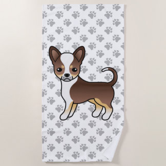 Chocolate Tricolor Smooth Coat Chihuahua &amp; Paws Beach Towel