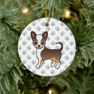 Chocolate Tricolor Smooth Coat Chihuahua & Paws Ceramic Ornament