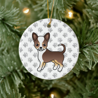 Chocolate Tricolor Smooth Coat Chihuahua &amp; Paws Ceramic Ornament