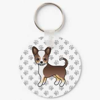 Chocolate Tricolor Smooth Coat Chihuahua &amp; Paws Keychain
