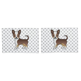 Chocolate Tricolor Smooth Coat Chihuahua &amp; Paws Pillow Case