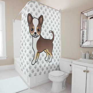 Chocolate Tricolor Smooth Coat Chihuahua &amp; Paws Shower Curtain