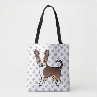 Chocolate Tricolor Smooth Coat Chihuahua &amp; Paws Tote Bag